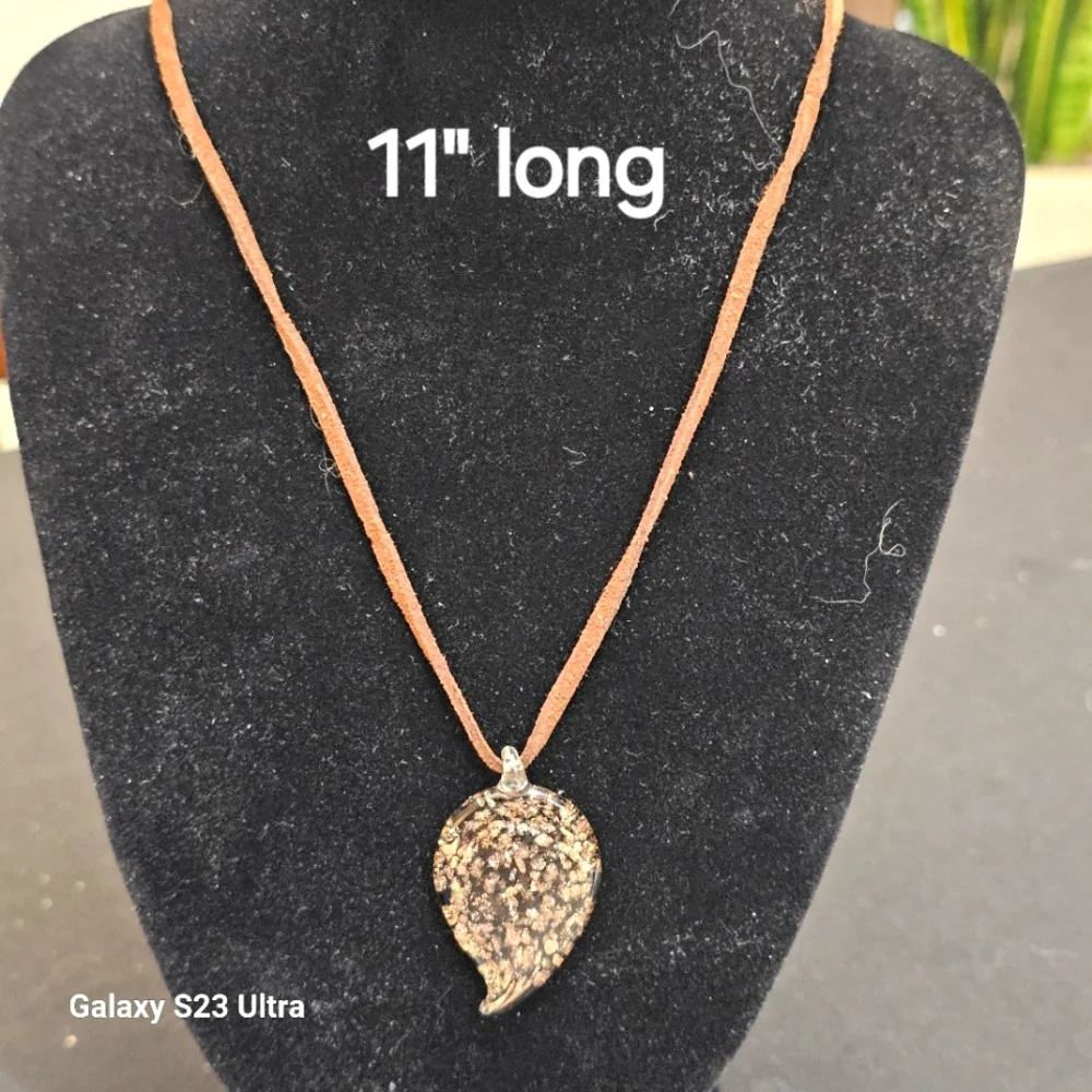 Glass Pendant with Leather Cord - Picture 1 of 5